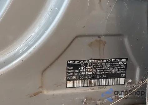 2003 Mercedes-Benz E 320 z USA, uszkodzony, nr VIN WDBUF65J43A218704